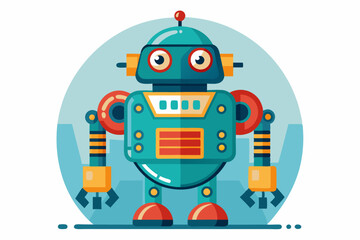 Friendly cartoon robot with big eyes and antennas