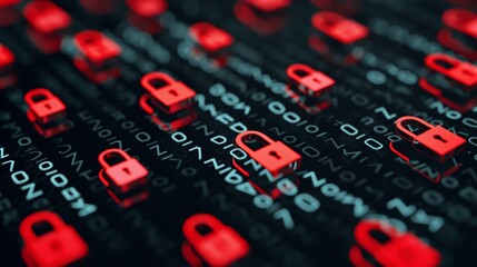 Dynamic digital background with red locks symbolizing cybersecurity and data protection in a modern tech environment.