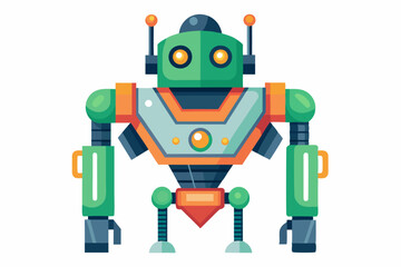 Green and Orange Cartoon Robot with Antennae and Yellow Eyes