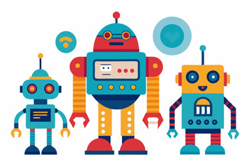 Three Cartoon Robots with Different Expressions and Features