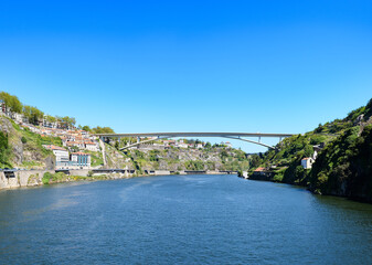 Naklejka premium Panorama of Porto harbour at Douro river, Portugal in sunny summer day