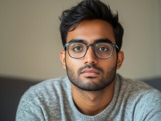 Obraz premium Candid Man in Glasses with Beard and Stubble