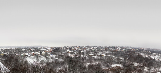 City winter views, mountains and hills, Ukraine