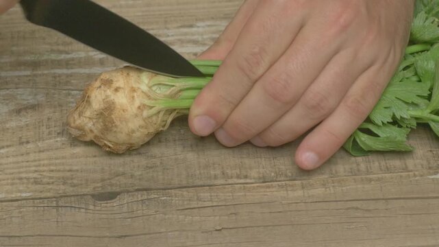 Cutting Fresh and Flavorful Celery Root for Healthy and Delicious Cooking Creations