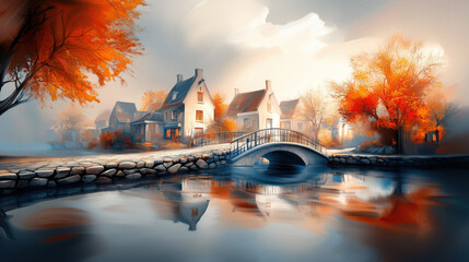 Charming Autumn Bridge in Serene Countryside Setting