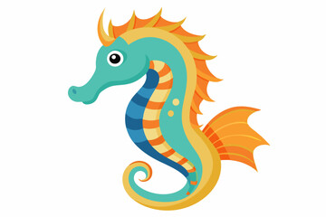 Fototapeta premium Cartoon illustration of a blue and orange seahorse