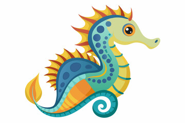 Cartoon Seahorse with Colorful Pattern and Spiral Tail