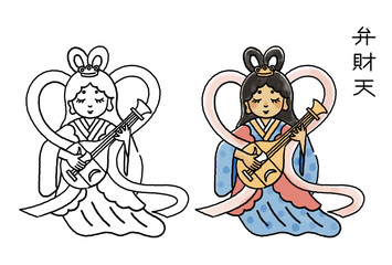 シンプルでかわいい弁財天のイラストセット