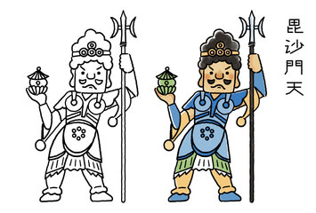 シンプルでかわいい毘沙門天のイラストセット