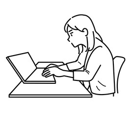 猫背の女性のイラスト　線画のみ