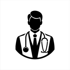 Young doctor icon with stethoscope silhouette vector illustration design on white background.