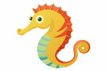 Fototapeta premium Cartoon Illustration of a Yellow Seahorse with Red Fin and Green Stripes