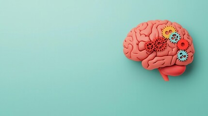 Brain with operational gears and symbols, structured insight, 3D illustration