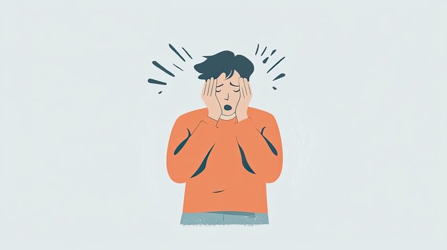 Minimalist design showcasing an anxious speaker in a flat style with subtle emotion and a clean and simple background