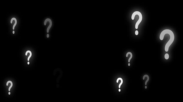 neon glow  white question mark animation with black screen background. exclamation mark, confused or idea icon, final decision,  Pop up animation,  Doubts, Why asking concept. Question sign.