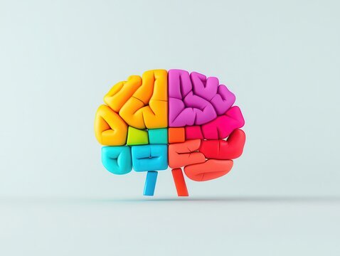 Human brain with strategy steps, process-oriented analysis, 3D illustration