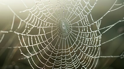 Naklejka premium Dew-Covered Spiderweb in the Early Morning Light