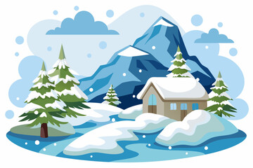 Fototapeta premium Snowy Cabin nestled in a Winter Mountain Landscape