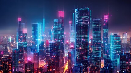 Futuristic Cityscape with Neon Lights