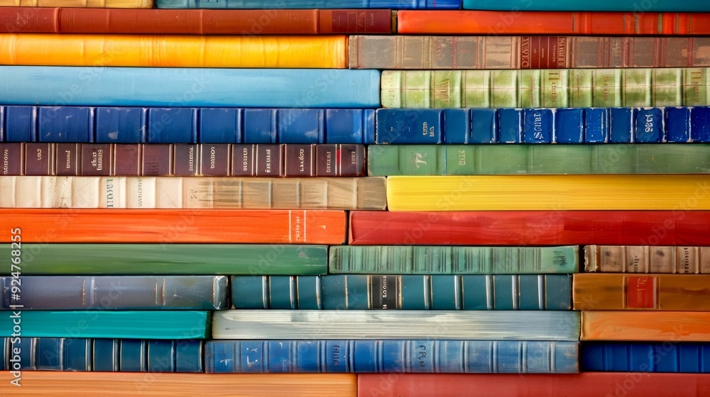 Aufkleber colorful stack of books arranged neatly on a surface. this image captures a vibrant display of liter