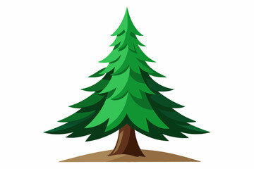 Obraz premium A Single Green Pine Tree with Brown Trunk