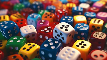 A close-up view of dice showing various numbers, symbolizing the wide range of possibilities inherent in games of chance.