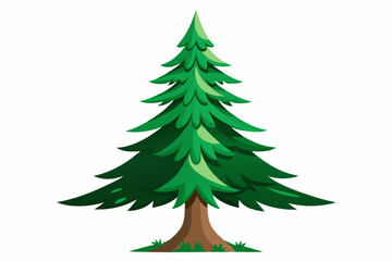 Obraz premium Cartoon Illustration of a Green Pine Tree