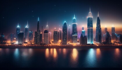 Obraz premium City night view with reflections.