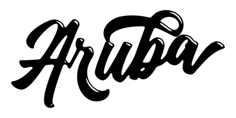 Aruba country name written in street art-style liquid brush script lettering