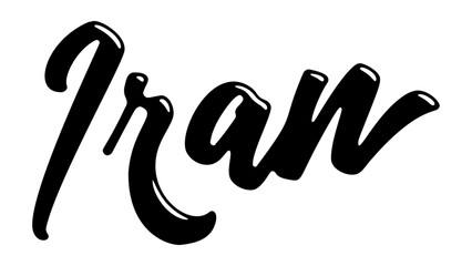 Iran country name written in street art-style liquid brush script lettering