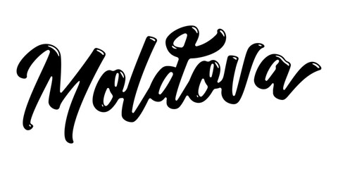 Moldova country name written in street art-style liquid brush script lettering