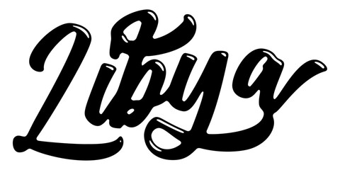 Libya country name written in street art-style liquid brush script lettering
