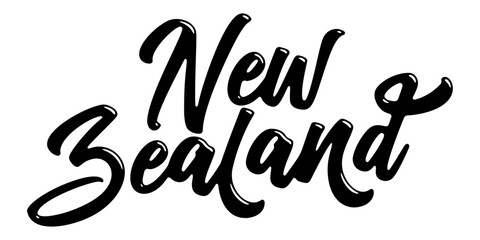 New Zealand country name written in street art-style liquid brush script lettering