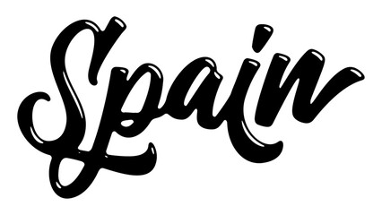 Spain country name written in street art-style liquid brush script lettering