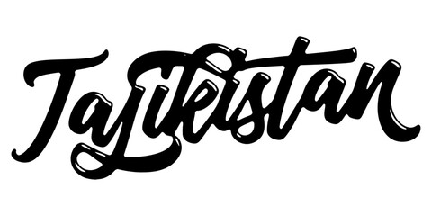 Tajikistan country name written in street art-style liquid brush script lettering