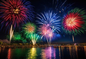 vibrant fireworks display illuminating nighttime celebration colorful sparks explosive patterns sky, illumination, colors, explosions, lights, festival