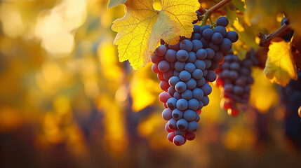 autumn vineyard with ripe grapes hanging from vines, capturing the essence of harvest season and the beauty of nature
