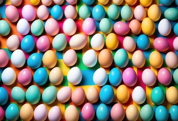 Obraz premium vibrant egg arrangements displayed colorful backgrounds various textures patterns, decorative, designs, art, celebration, holiday, seasonal, collection