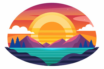 Sunset over Mountains and a Lake with Stripes