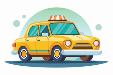 Obraz premium Yellow Vintage Car with Striped Taxi Light on Top