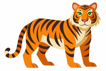 Obraz premium Cartoon Tiger with Orange and Black Stripes Standing on a White Background