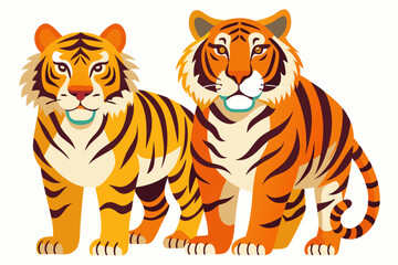 Obraz premium Two Cartoon Tigers with Orange and Black Stripes