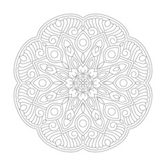 Abstract flower swirl ornamental wall art mandala coloring book page