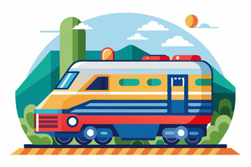 Colorful Passenger Train Traveling Through a Mountainous Landscape