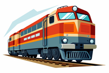 Naklejka premium Red and Beige Locomotive Train on Railway Tracks