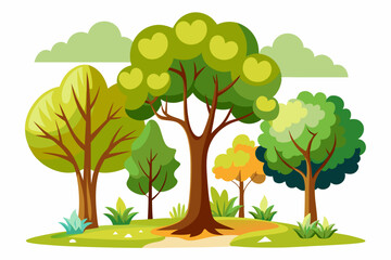 A Cartoon Illustration of a Grove of Trees with a Path Through the Center