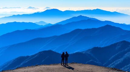 Fototapeta premium A couple standing on the top of a mountain