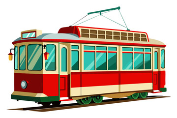 Naklejka premium Vintage Red and Cream Tram Car on Tracks