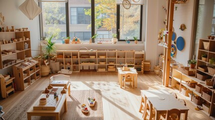 A childminder playing educational games with preschoolers