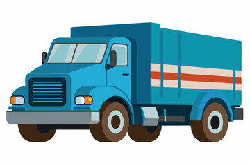 Blue Delivery Truck with Red and White Stripes